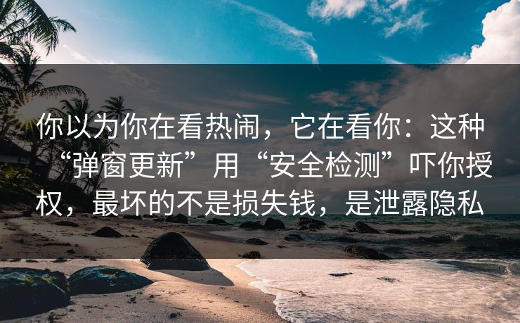 你以为你在看热闹，它在看你：这种“弹窗更新”用“安全检测”吓你授权，最坏的不是损失钱，是泄露隐私