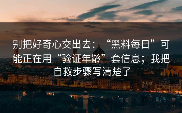 别把好奇心交出去：“黑料每日”可能正在用“验证年龄”套信息；我把自救步骤写清楚了