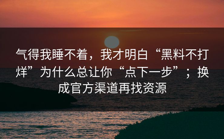 气得我睡不着，我才明白“黑料不打烊”为什么总让你“点下一步”；换成官方渠道再找资源