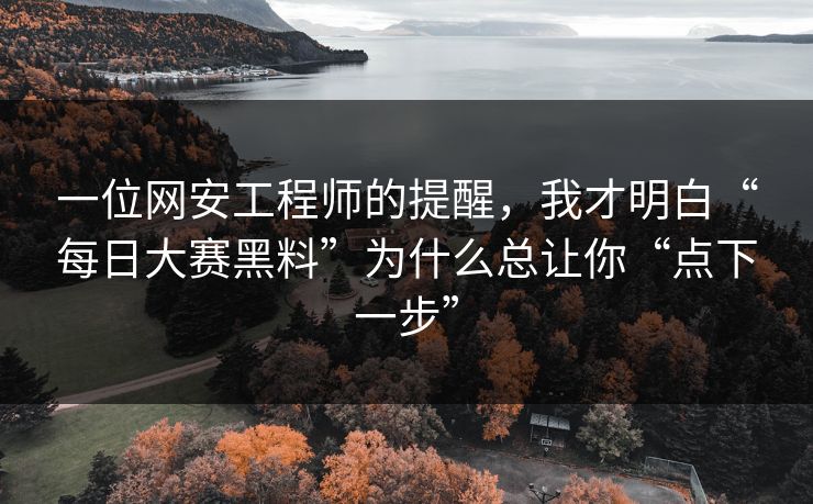 一位网安工程师的提醒，我才明白“每日大赛黑料”为什么总让你“点下一步”