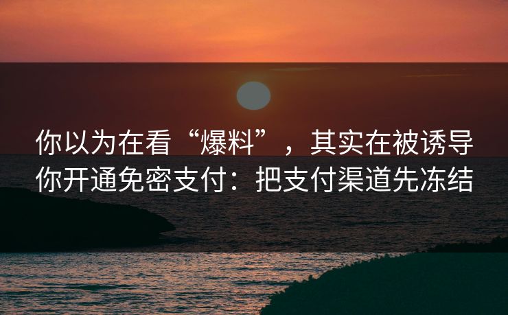 你以为在看“爆料”，其实在被诱导你开通免密支付：把支付渠道先冻结